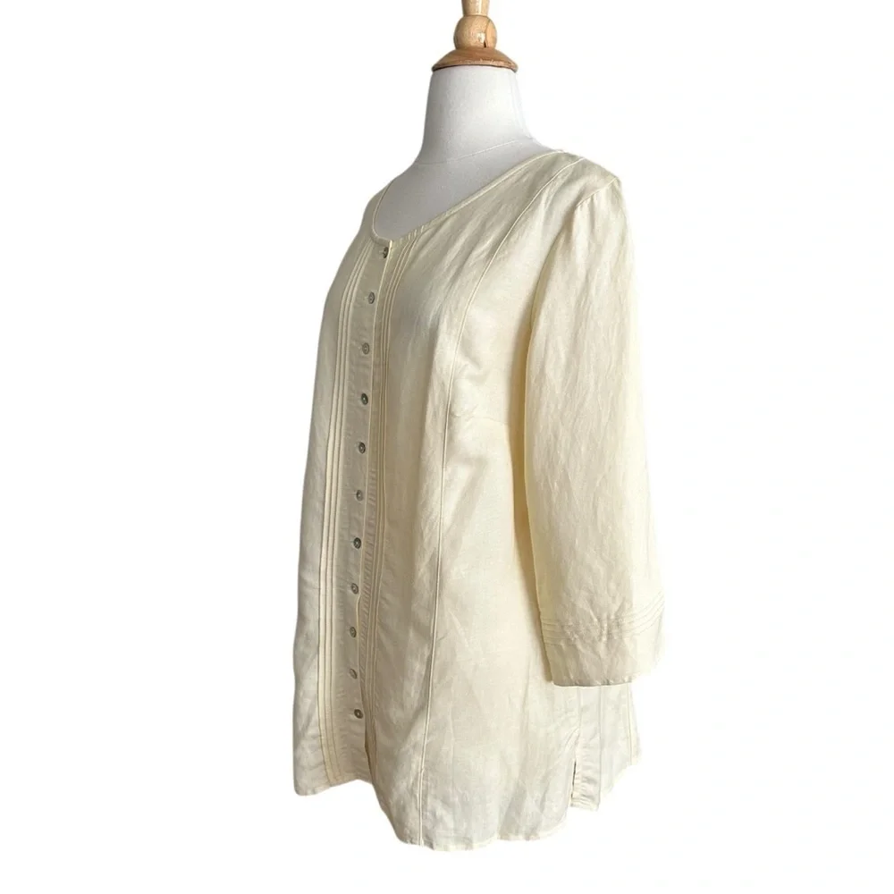 Linen Blend Linen Blend Pastel Yellow Pintuck Blouse Euro Summer Coastal 14/16